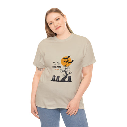 Graveyard Groove: Staying Alive Halloween T-shirt