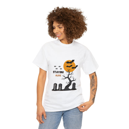 Graveyard Groove: Staying Alive Halloween T-shirt